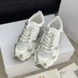 Dior Unisex Chrono Sneaker White Mesh with Silver-Tone and White Laminated Leather-Effect Inserts