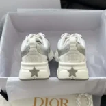 Dior Unisex Chrono Sneaker White Mesh with Silver-Tone and White Laminated Leather-Effect Inserts