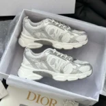 Dior Unisex Chrono Sneaker White Mesh with Silver-Tone and White Laminated Leather-Effect Inserts