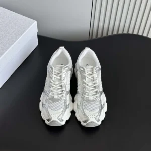 Dior Unisex Chrono Sneaker White Mesh with Silver-Tone and White Laminated Leather-Effect Inserts