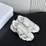 Dior Unisex Chrono Sneaker White Mesh with Silver-Tone and White Laminated Leather-Effect Inserts