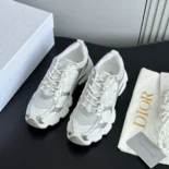 Dior Unisex Chrono Sneaker White Mesh with Silver-Tone and White Laminated Leather-Effect Inserts