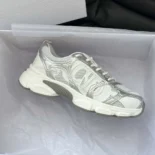 Dior Unisex Chrono Sneaker White Mesh with Silver-Tone and White Laminated Leather-Effect Inserts