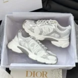 Dior Unisex Chrono Sneaker White Mesh with Silver-Tone and White Laminated Leather-Effect Inserts