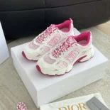 Dior Unisex Chrono Sneaker White and Fuchsia Mesh with Leather-Effect Panels