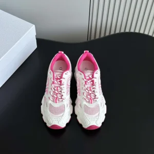 Dior Unisex Chrono Sneaker White and Fuchsia Mesh with Leather-Effect Panels