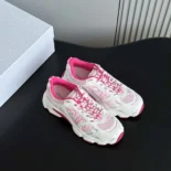 Dior Unisex Chrono Sneaker White and Fuchsia Mesh with Leather-Effect Panels