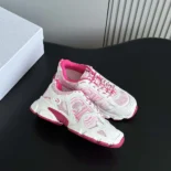 Dior Unisex Chrono Sneaker White and Fuchsia Mesh with Leather-Effect Panels