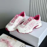 Dior Unisex Chrono Sneaker White and Fuchsia Mesh with Leather-Effect Panels