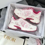 Dior Unisex Chrono Sneaker White and Fuchsia Mesh with Leather-Effect Panels
