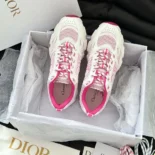 Dior Unisex Chrono Sneaker White and Fuchsia Mesh with Leather-Effect Panels