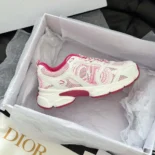 Dior Unisex Chrono Sneaker White and Fuchsia Mesh with Leather-Effect Panels