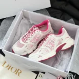 Dior Unisex Chrono Sneaker White and Fuchsia Mesh with Leather-Effect Panels