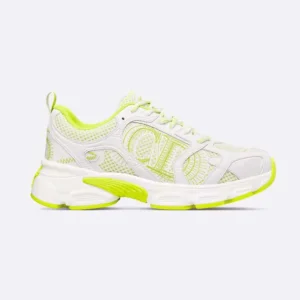 Dior Unisex Chrono Sneaker White and Lime Green Mesh with Leather-Effect Panels