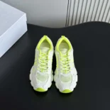 Dior Unisex Chrono Sneaker White and Lime Green Mesh with Leather-Effect Panels