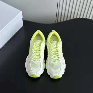 Dior Unisex Chrono Sneaker White and Lime Green Mesh with Leather-Effect Panels