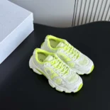 Dior Unisex Chrono Sneaker White and Lime Green Mesh with Leather-Effect Panels