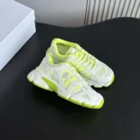 Dior Unisex Chrono Sneaker White and Lime Green Mesh with Leather-Effect Panels