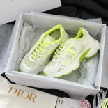 Dior Unisex Chrono Sneaker White and Lime Green Mesh with Leather-Effect Panels