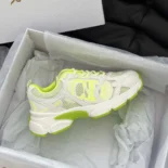 Dior Unisex Chrono Sneaker White and Lime Green Mesh with Leather-Effect Panels
