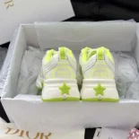 Dior Unisex Chrono Sneaker White and Lime Green Mesh with Leather-Effect Panels