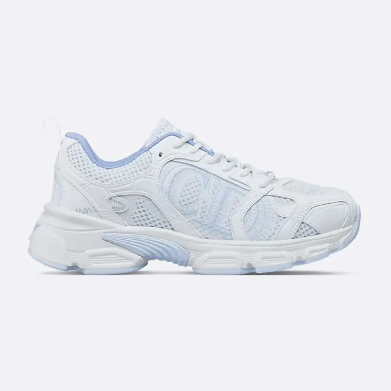 Dior Unisex Chrono Sneaker White and Sky Blue Mesh and Leather-Effect Panels