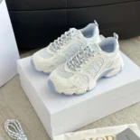 Dior Unisex Chrono Sneaker White and Sky Blue Mesh and Leather-Effect Panels