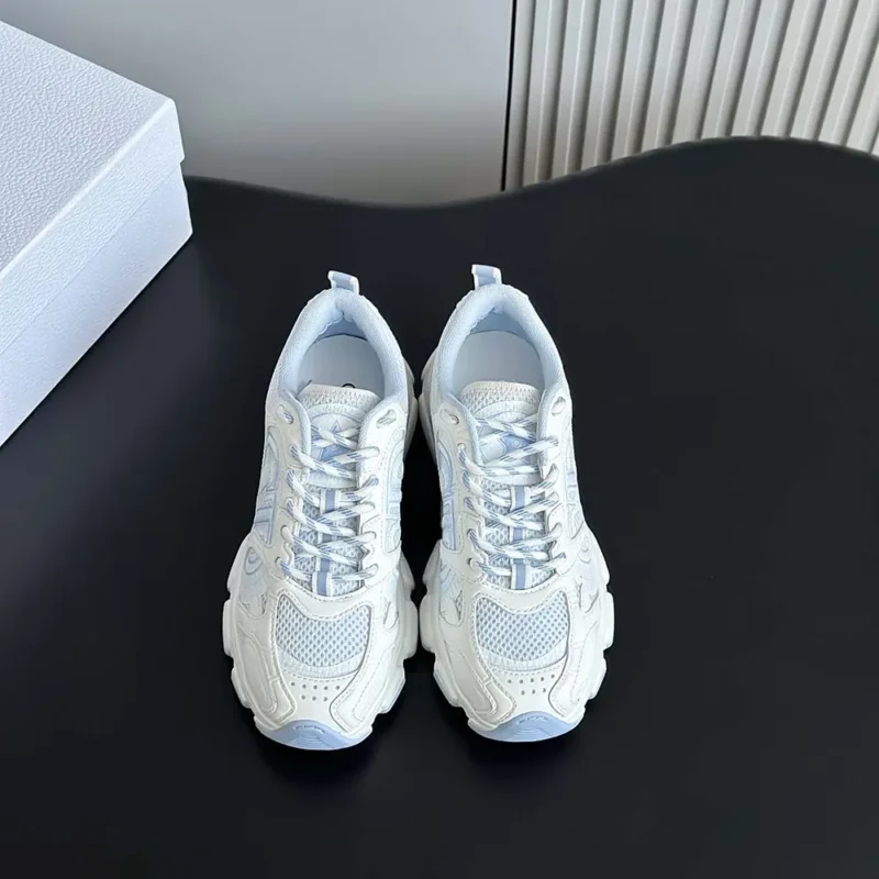Dior Unisex Chrono Sneaker White and Sky Blue Mesh and Leather-Effect Panels
