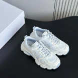 Dior Unisex Chrono Sneaker White and Sky Blue Mesh and Leather-Effect Panels