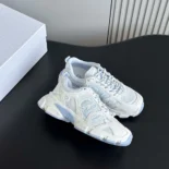 Dior Unisex Chrono Sneaker White and Sky Blue Mesh and Leather-Effect Panels