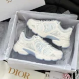 Dior Unisex Chrono Sneaker White and Sky Blue Mesh and Leather-Effect Panels