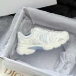 Dior Unisex Chrono Sneaker White and Sky Blue Mesh and Leather-Effect Panels