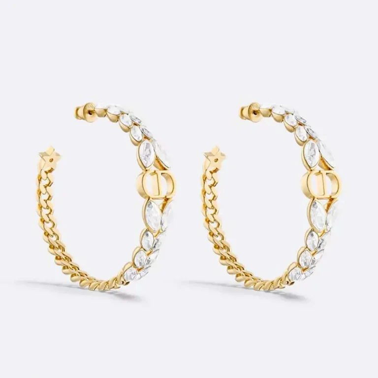 Dior Women 30 Montaigne Prestige Hoop Earrings Gold-Finish Metal and Silver-Tone Crystals