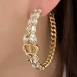 Dior Women 30 Montaigne Prestige Hoop Earrings Gold-Finish Metal and Silver-Tone Crystals