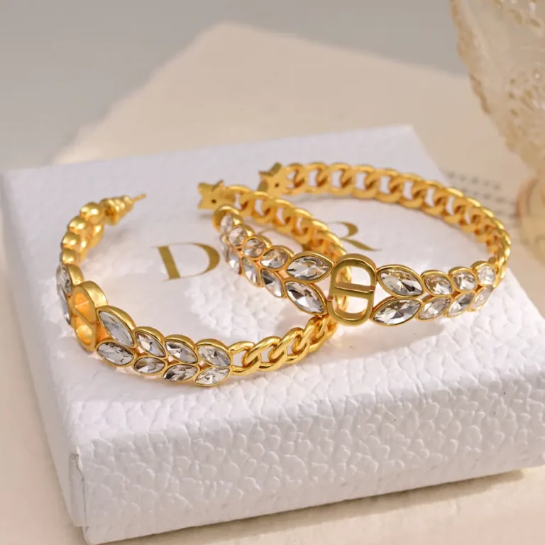Dior Women 30 Montaigne Prestige Hoop Earrings Gold-Finish Metal and Silver-Tone Crystals