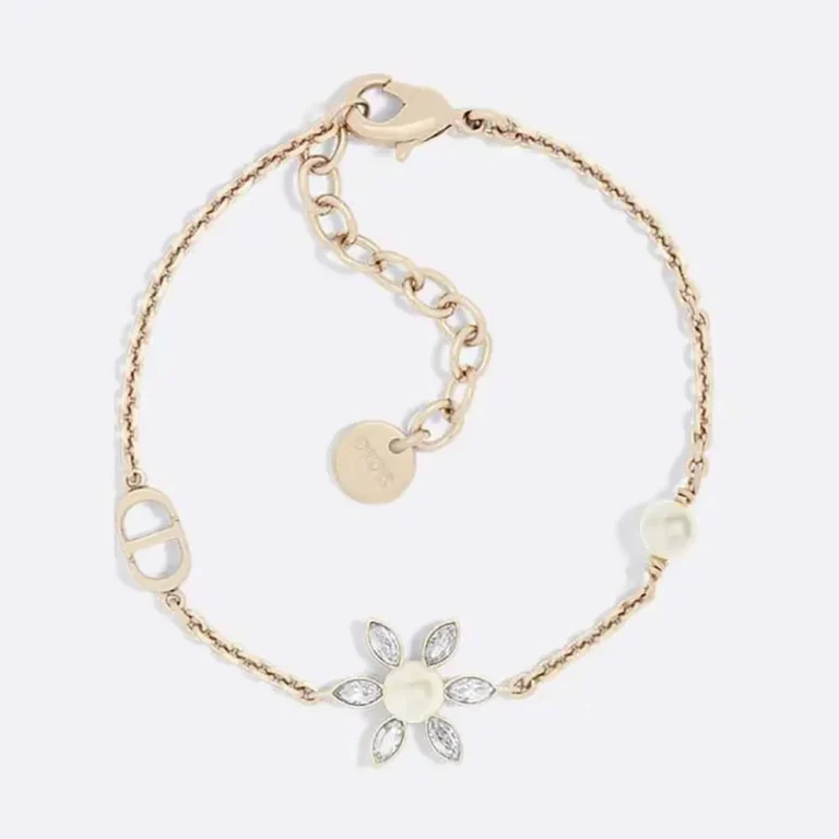 Dior Women Bloom in Dior Bracelet Gold-Finish Metal with White Resin Pearls and Silver-Tone Crystals
