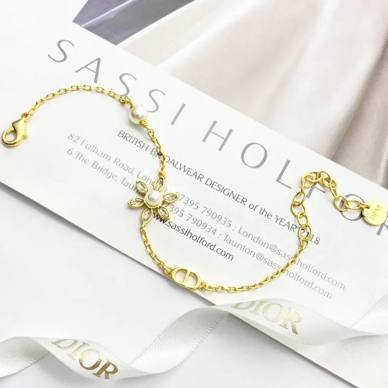 Dior Women Bloom in Dior Bracelet Gold-Finish Metal with White Resin Pearls and Silver-Tone Crystals