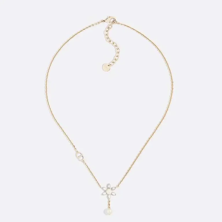Dior Women Bloom in Dior Necklace Gold-Finish Metal with White Resin Pearls and Silver-Tone Crystals