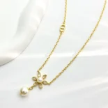 Dior Women Bloom in Dior Necklace Gold-Finish Metal with White Resin Pearls and Silver-Tone Crystals