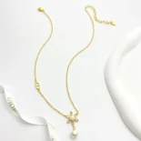 Dior Women Bloom in Dior Necklace Gold-Finish Metal with White Resin Pearls and Silver-Tone Crystals