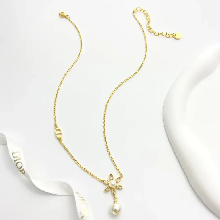 Dior Women Bloom in Dior Necklace Gold-Finish Metal with White Resin Pearls and Silver-Tone Crystals