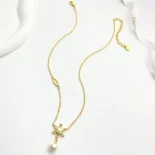 Dior Women Bloom in Dior Necklace Gold-Finish Metal with White Resin Pearls and Silver-Tone Crystals