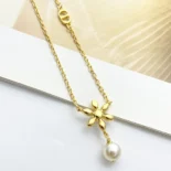 Dior Women Bloom in Dior Necklace Gold-Finish Metal with White Resin Pearls and Silver-Tone Crystals