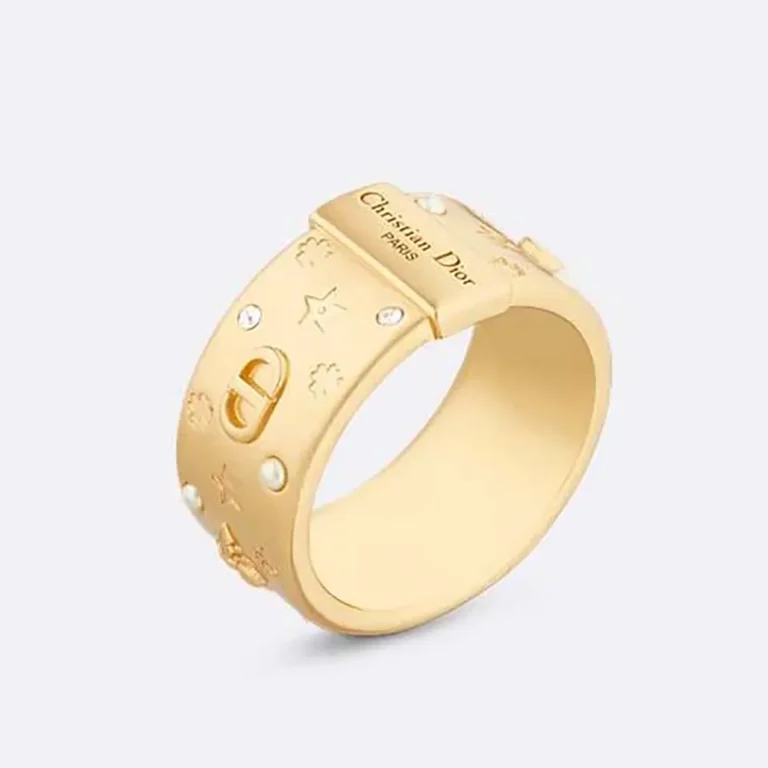 Dior Women Céleste Ring Gold-Finish Metal with White Resin Pearls and Silver-Tone Crystals