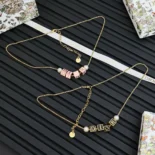 Dior Women D-Dice Necklace Gold-Finish Metal with Pale Pink Lacquer and White Resin Pearls