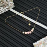 Dior Women D-Dice Necklace Gold-Finish Metal with Pale Pink Lacquer and White Resin Pearls