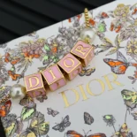 Dior Women D-Dice Necklace Gold-Finish Metal with Pale Pink Lacquer and White Resin Pearls