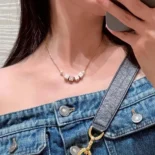 Dior Women D-Dice Necklace Gold-Finish Metal with Pale Pink Lacquer and White Resin Pearls
