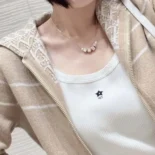Dior Women D-Dice Necklace Gold-Finish Metal with Pale Pink Lacquer and White Resin Pearls
