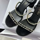 Dior Women Diorissime Heeled Sandal Black Suede Goatskin and Silver-Tone Strass